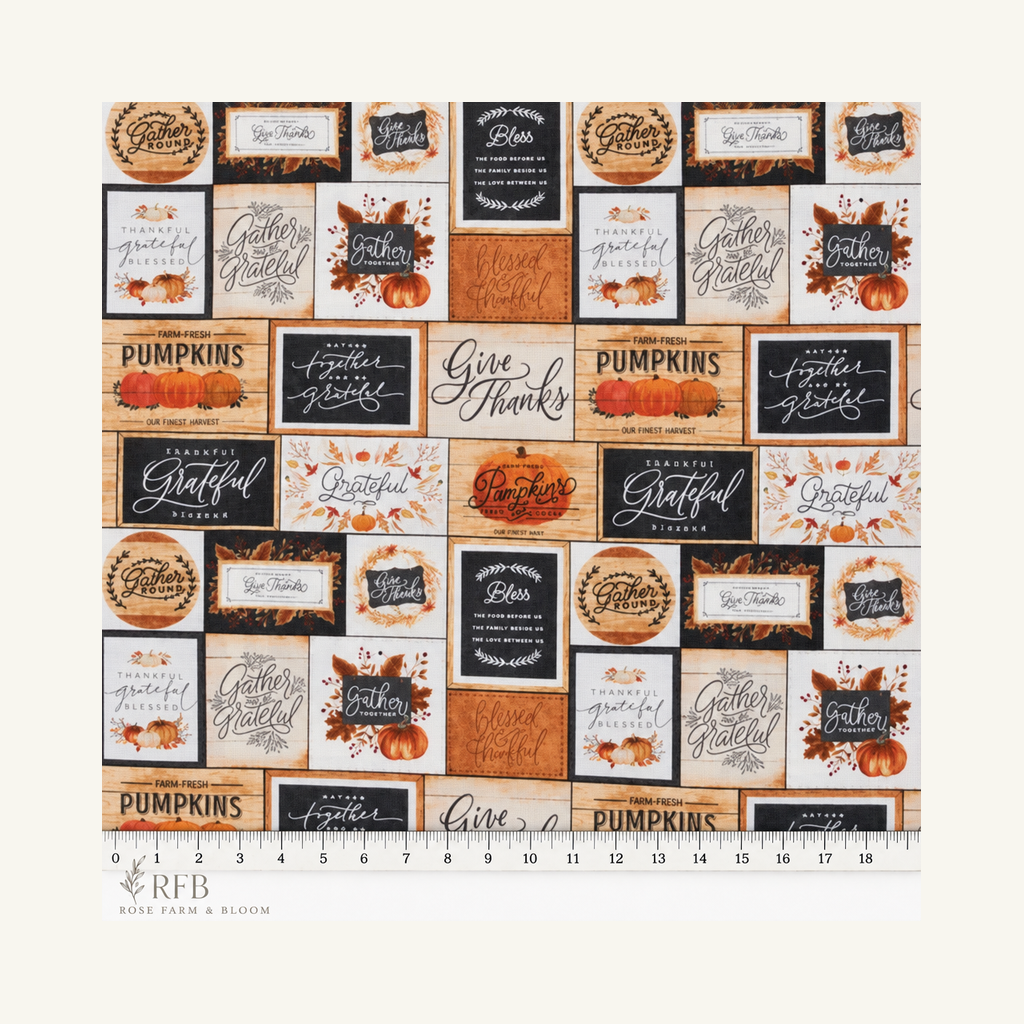 Be Grateful Cotton Fabric - fabric motif scale reference