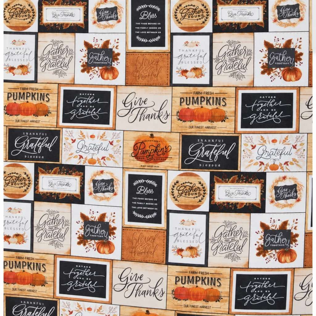 Be Grateful Cotton Fabric - full fabric pattern repeat