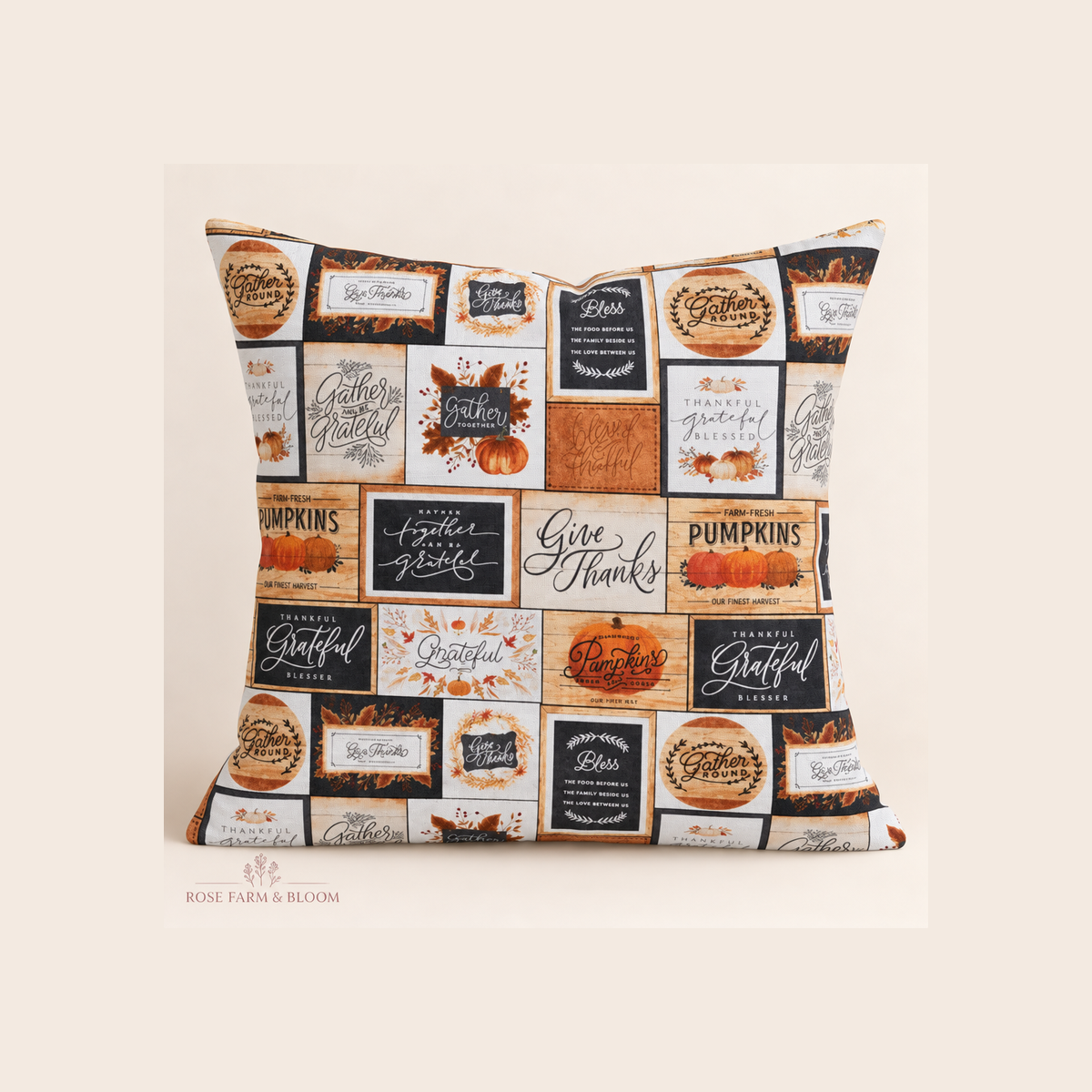 Be Grateful Cotton Fabric - example pillow cover made with this fabric