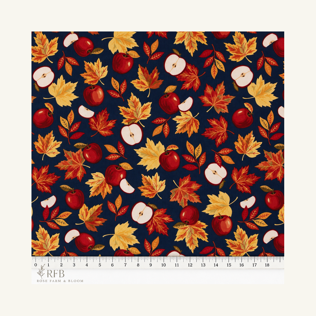 Fall Apples & Leaves Cotton Fabric - fabric motif scale reference