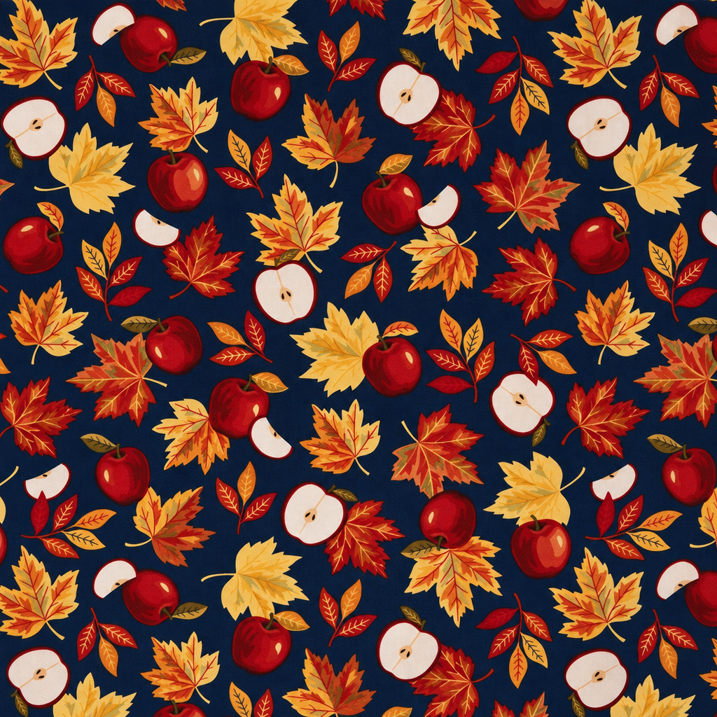 Fall Apples & Leaves Cotton Fabric - full fabric pattern repeat