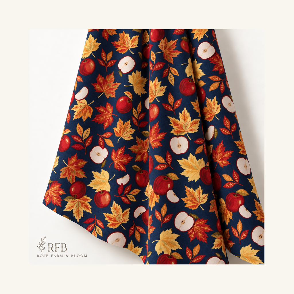 Fall Apples & Leaves Cotton Fabric - folded fabric