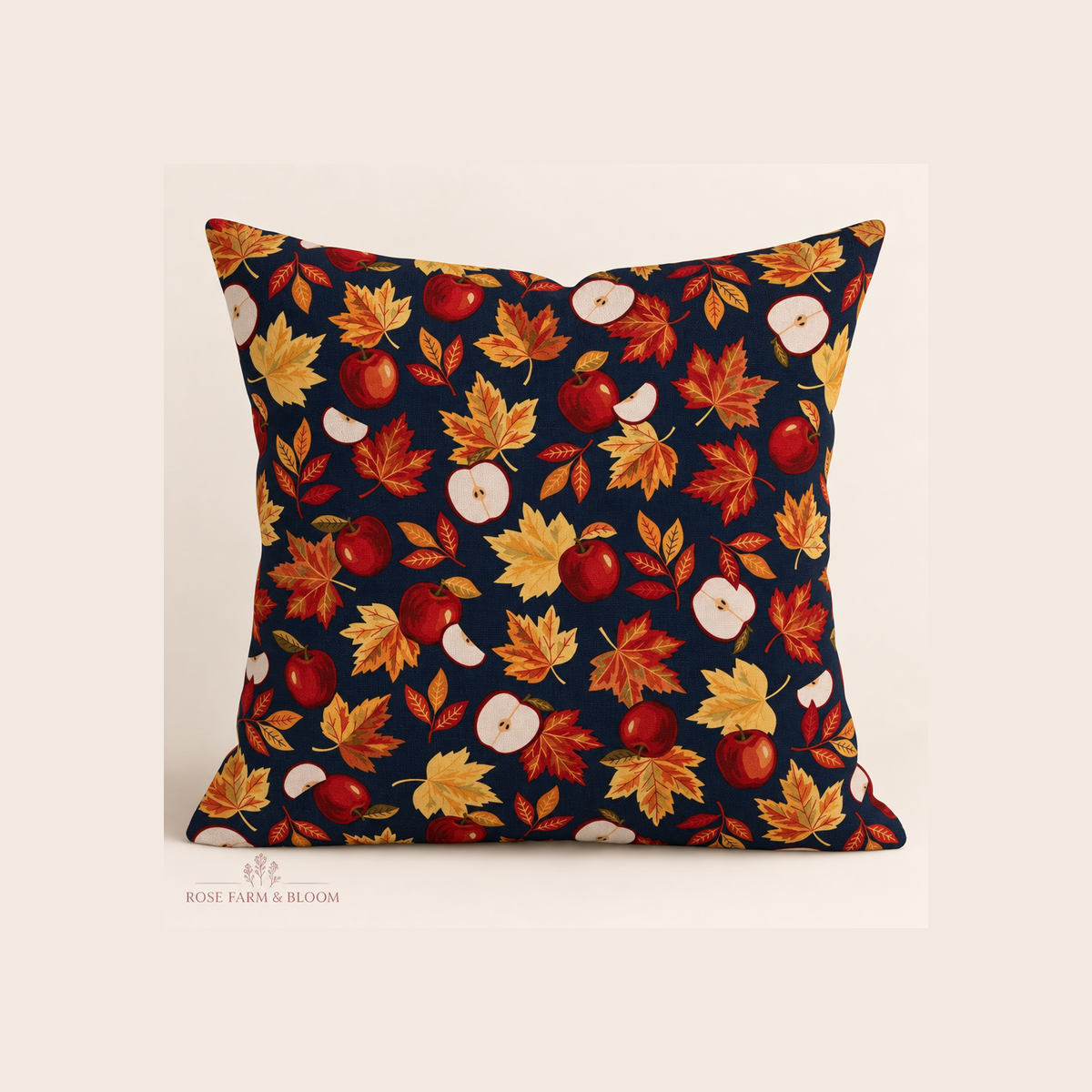 Fall Apples & Leaves Cotton Fabric - example pillow cover made with this fabric