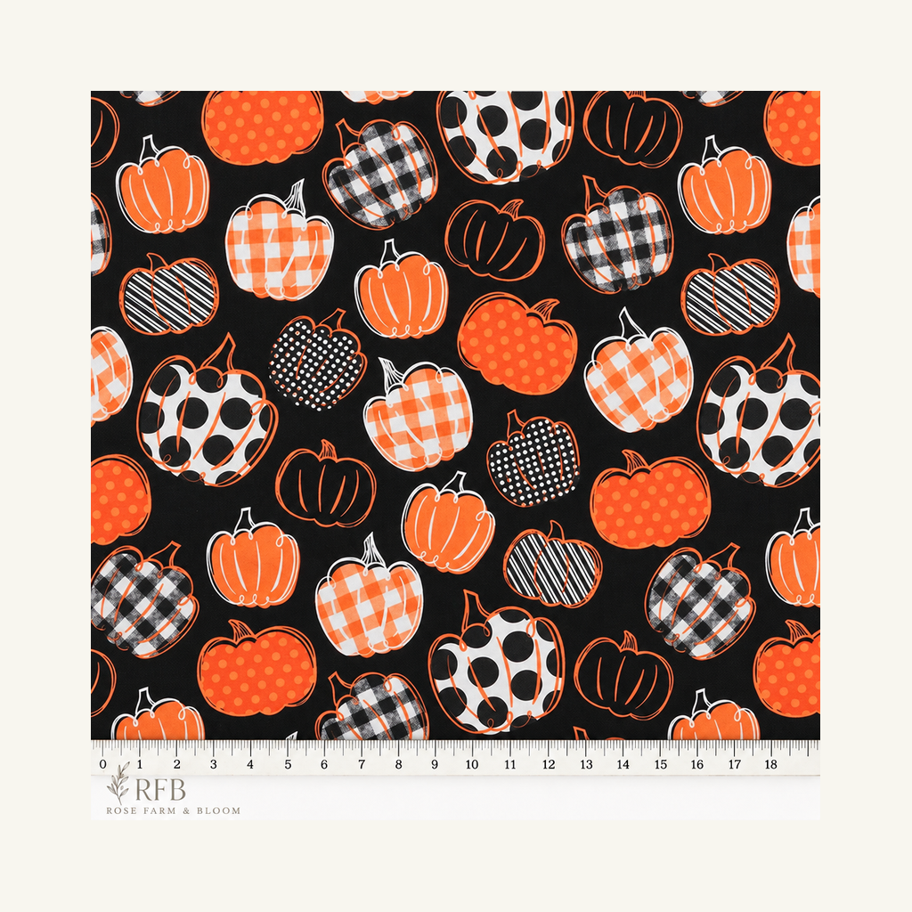 Patterned Pumpkins Cotton Fabric - fabric motif scale reference