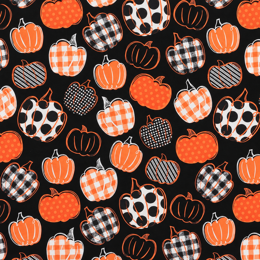 Patterned Pumpkins Cotton Fabric - full fabric pattern repeat