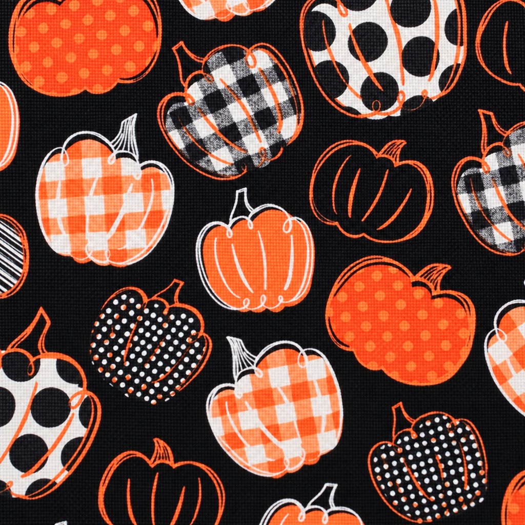 Patterned Pumpkins Cotton Fabric - fabric print and texture close-up