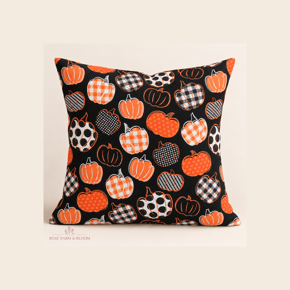 Patterned Pumpkins Cotton Fabric - example pillow cover made with this fabric