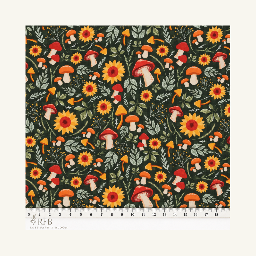 Mushrooms Cotton Fabric - fabric motif scale reference