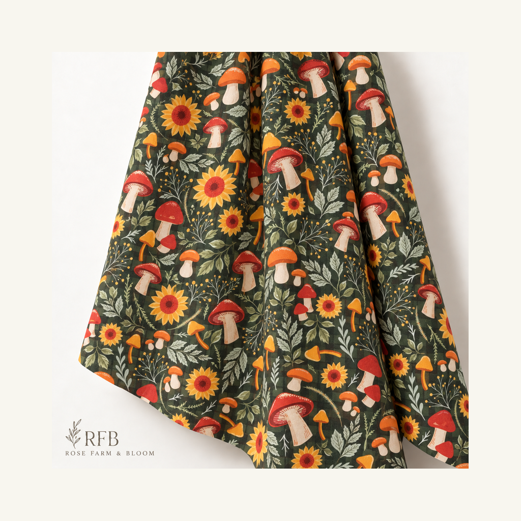 Mushrooms Cotton Fabric - folded fabric