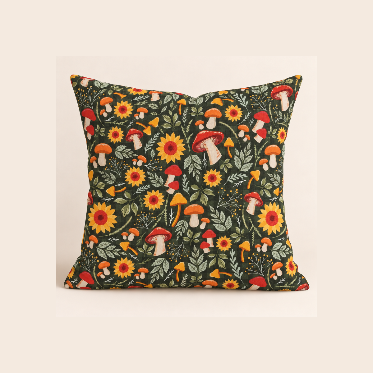 Mushrooms Cotton Fabric - example pillow cover made with this fabric
