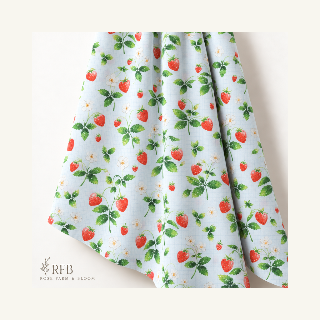 Strawberries Duck Cloth Fabric - folded fabric