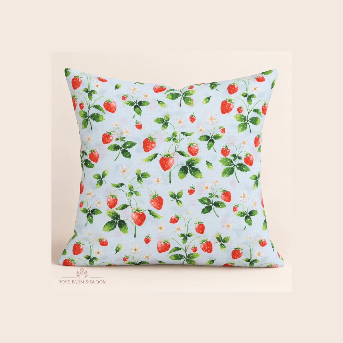 Strawberries Duck Cloth Fabric - example pillow cover made with this fabric
