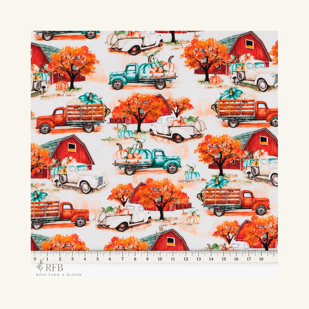 Vintage Trucks Harvest Apparel Fabric - fabric motif scale reference