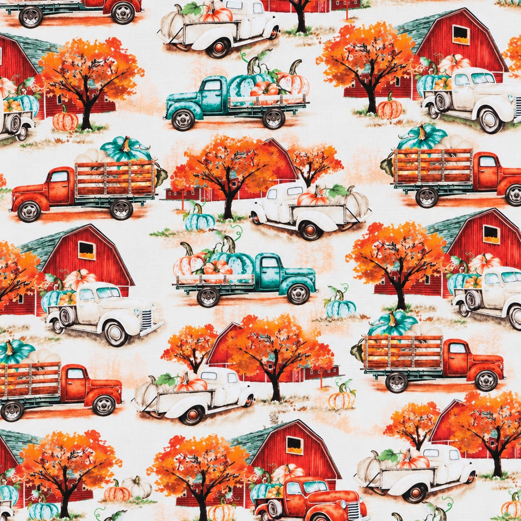 Vintage Trucks Harvest Apparel Fabric - full fabric pattern repeat