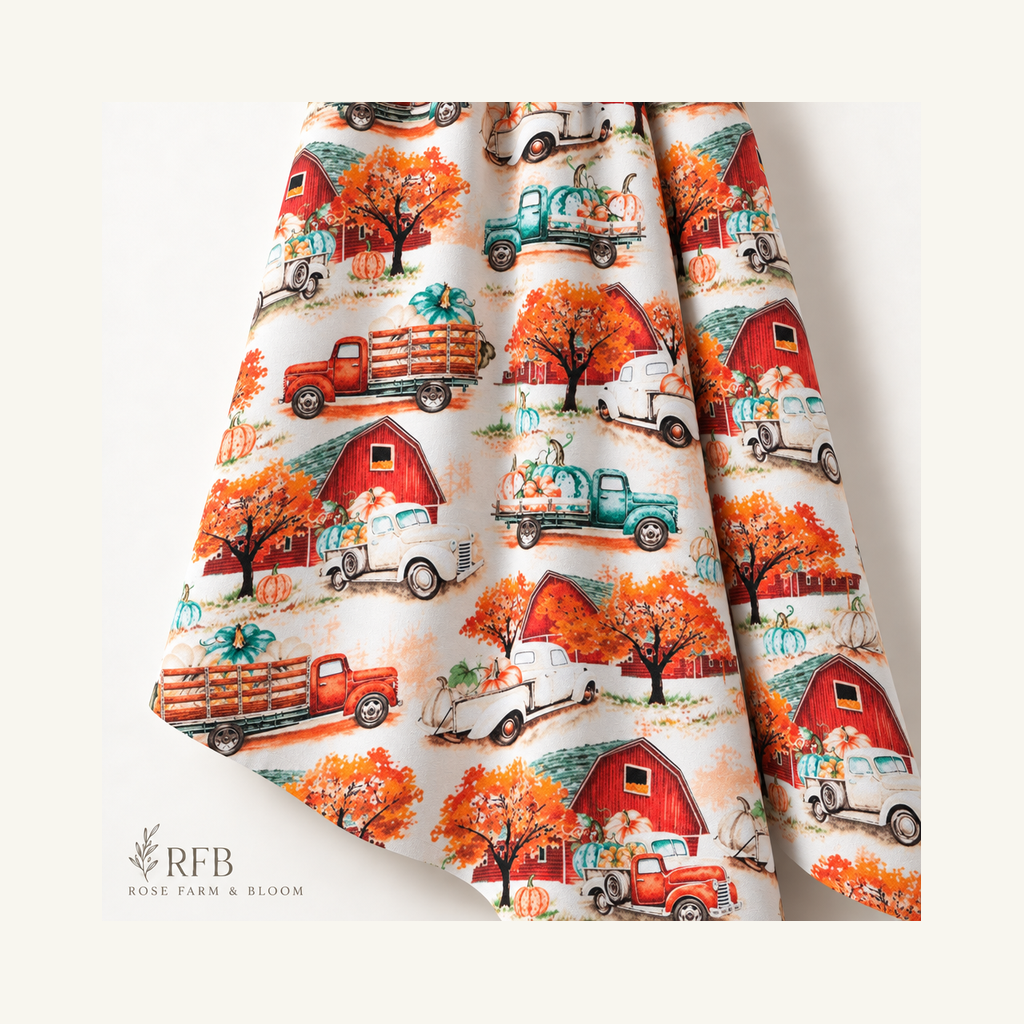 Vintage Trucks Harvest Apparel Fabric - folded fabric