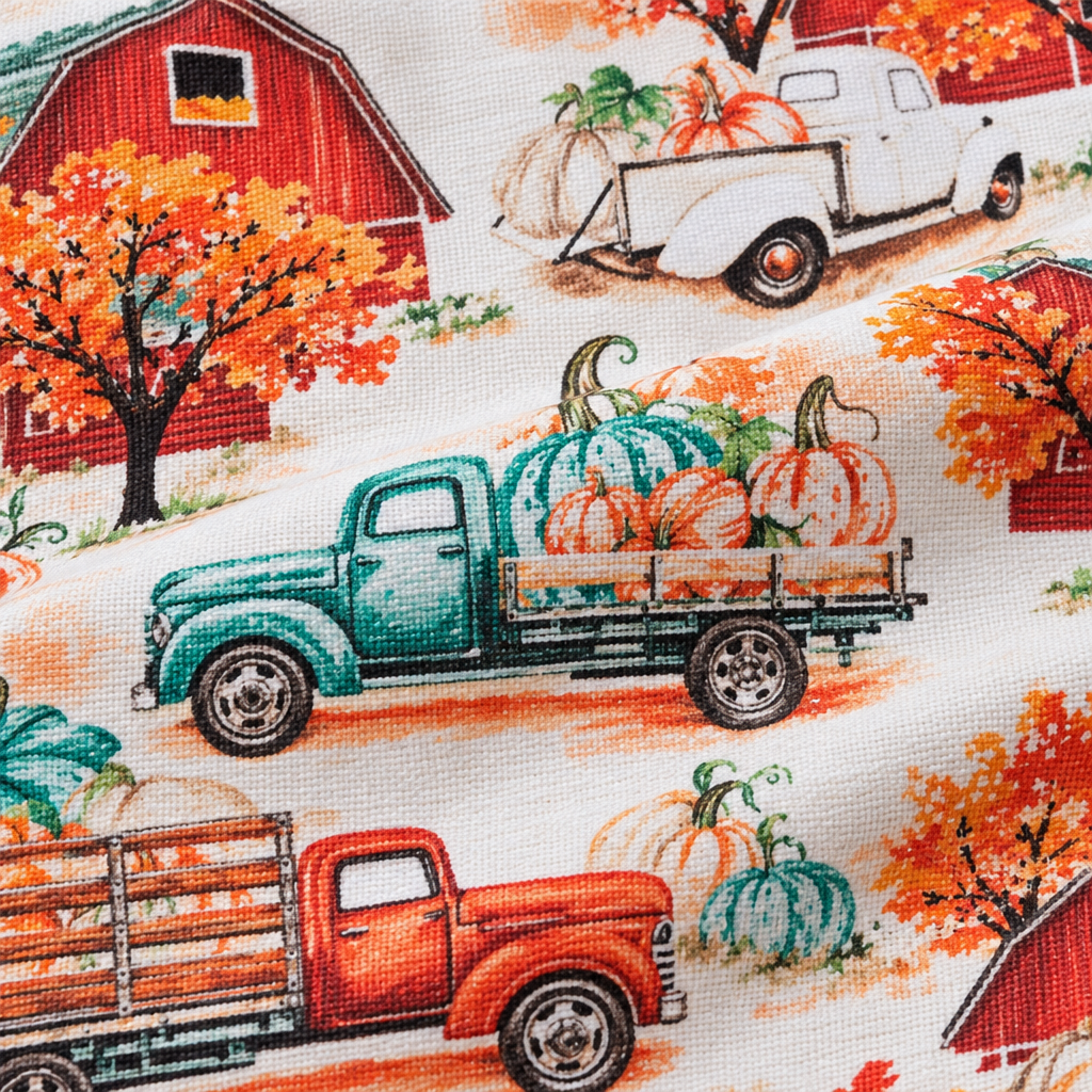 Vintage Trucks Harvest Apparel Fabric - fabric print and texture close-up