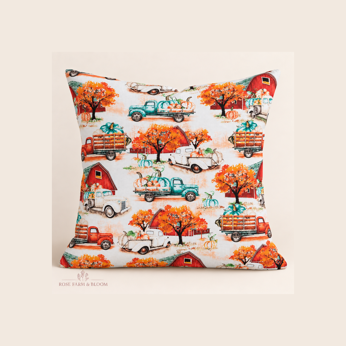 Vintage Trucks Harvest Apparel Fabric - example pillow cover made with this fabric
