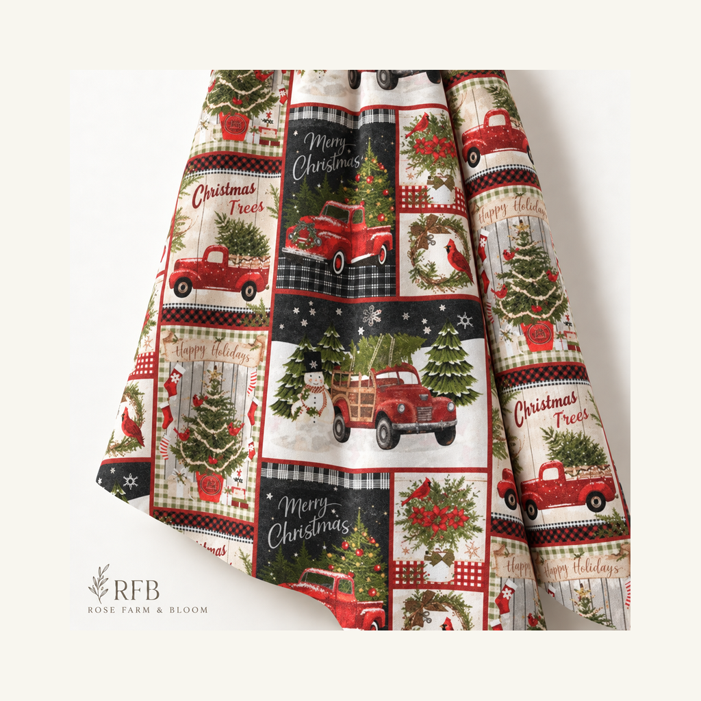Nostalgic Holiday Collage Cotton Fabric - folded fabric