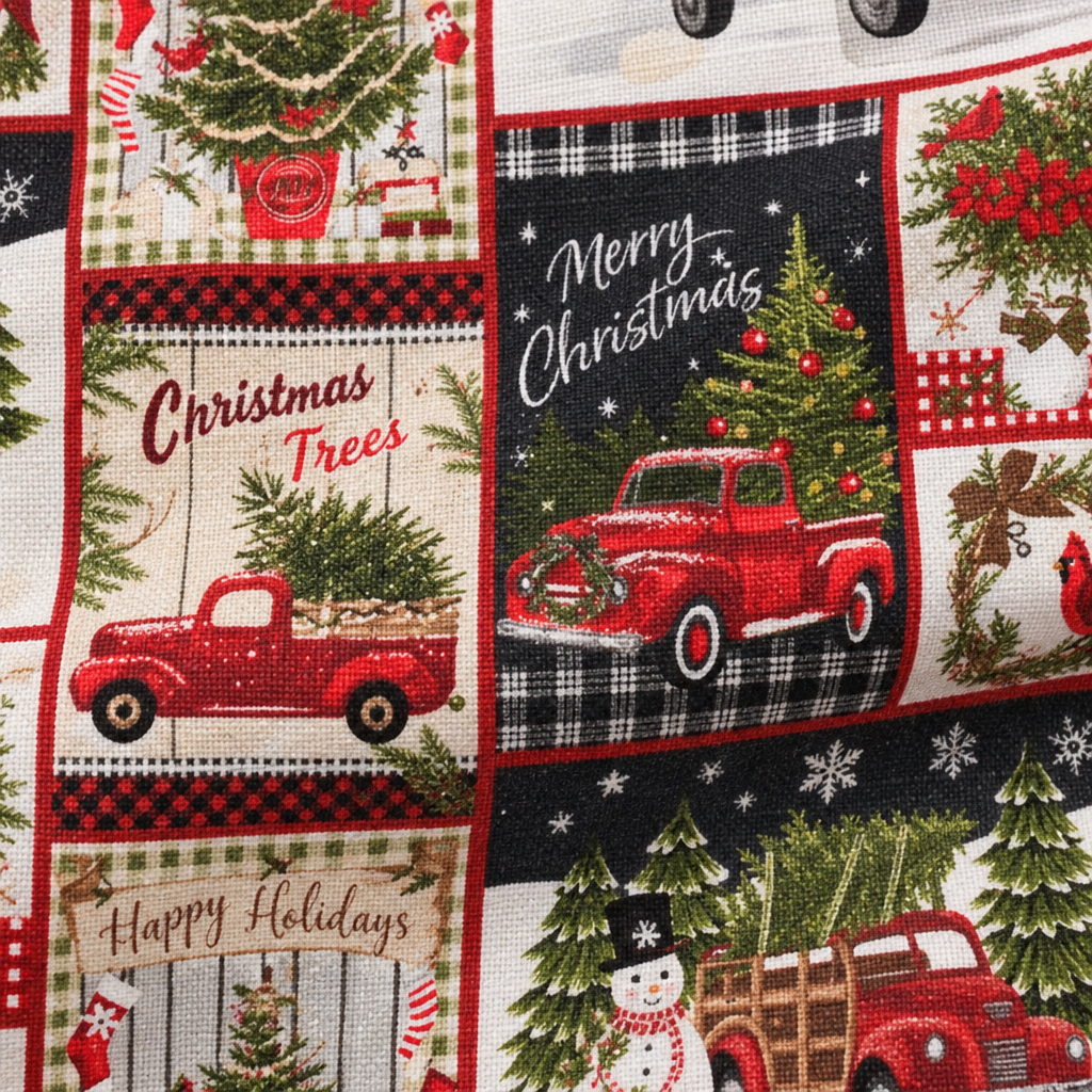 Nostalgic Holiday Collage Cotton Fabric - fabric print and texture close-up