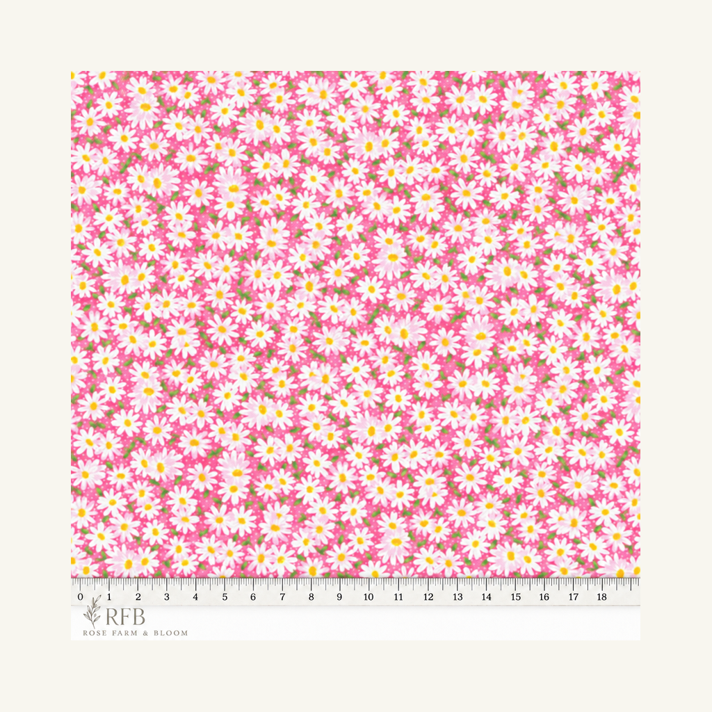 Fabric Traditions Pink Packed Daisies Cotton Fabric - fabric motif scale reference