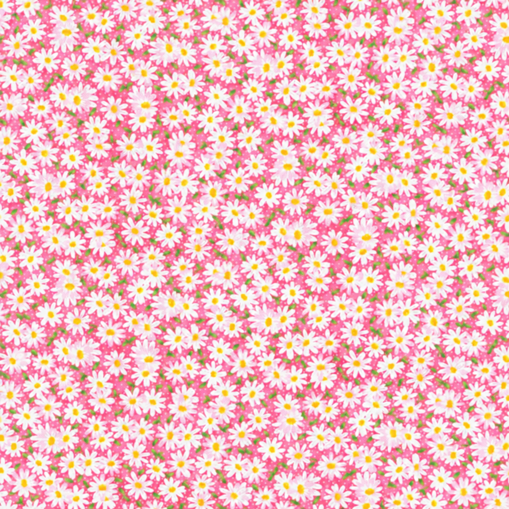 Fabric Traditions Pink Packed Daisies Cotton Fabric - full fabric pattern repeat