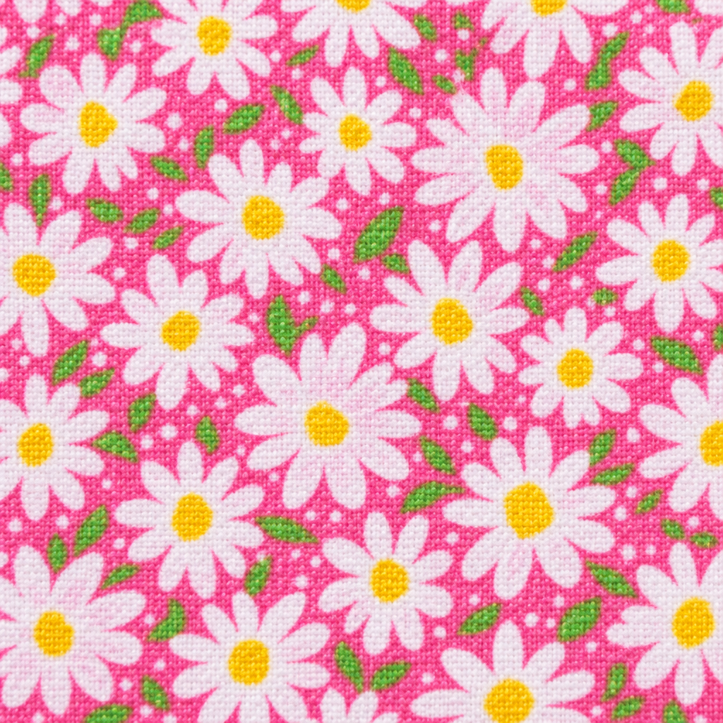 Fabric Traditions Pink Packed Daisies Cotton Fabric - fabric print and texture close-up