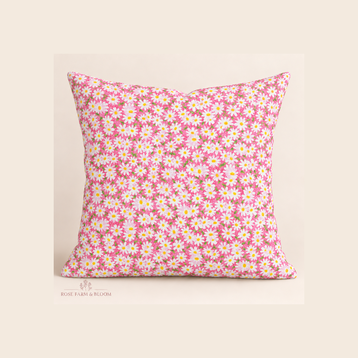 Fabric Traditions Pink Packed Daisies Cotton Fabric - example pillow cover made with this fabric