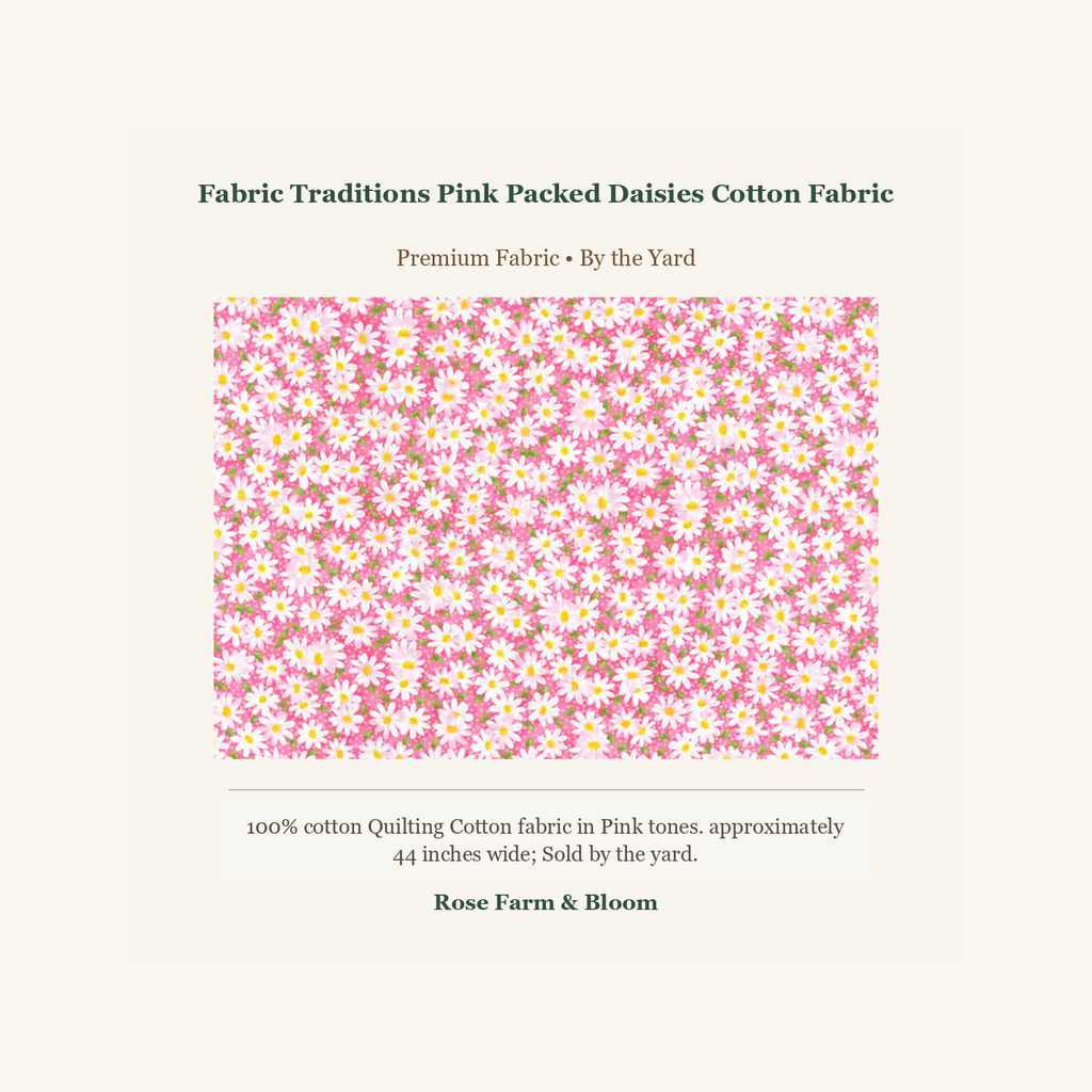Fabric Traditions Pink Packed Daisies Cotton Fabric - fabric product image