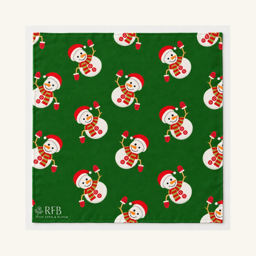 Christmas Waving Snowmen on Green - fabric shown for sale by the yard