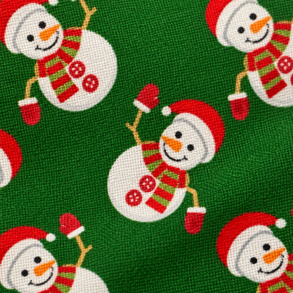 Christmas Waving Snowmen on Green - fabric print and texture close-up