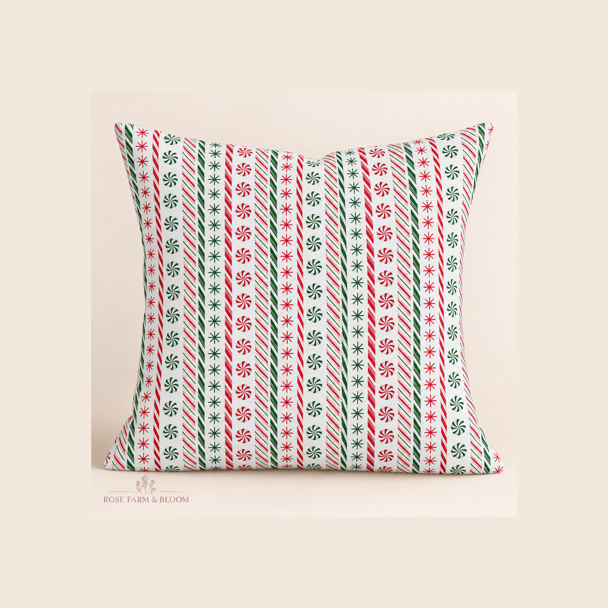 Fabric Editions Peppermint Stripe Cotton Fabric - example pillow cover made with this fabric