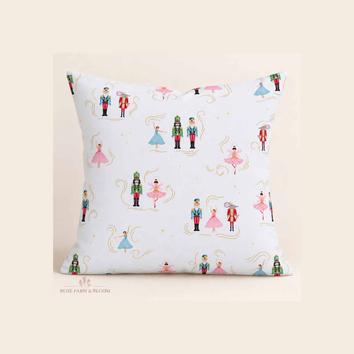 Nutcracker Ballet Cotton Fabric - example pillow cover made with this fabric