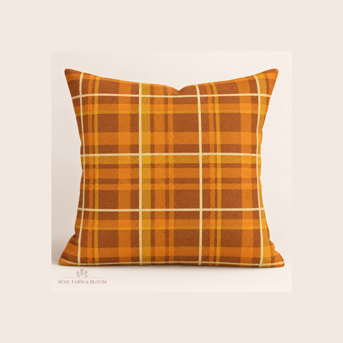 Fabric Traditions Rust Plaid Glitter Cotton Fabric - example pillow cover made with this fabric
