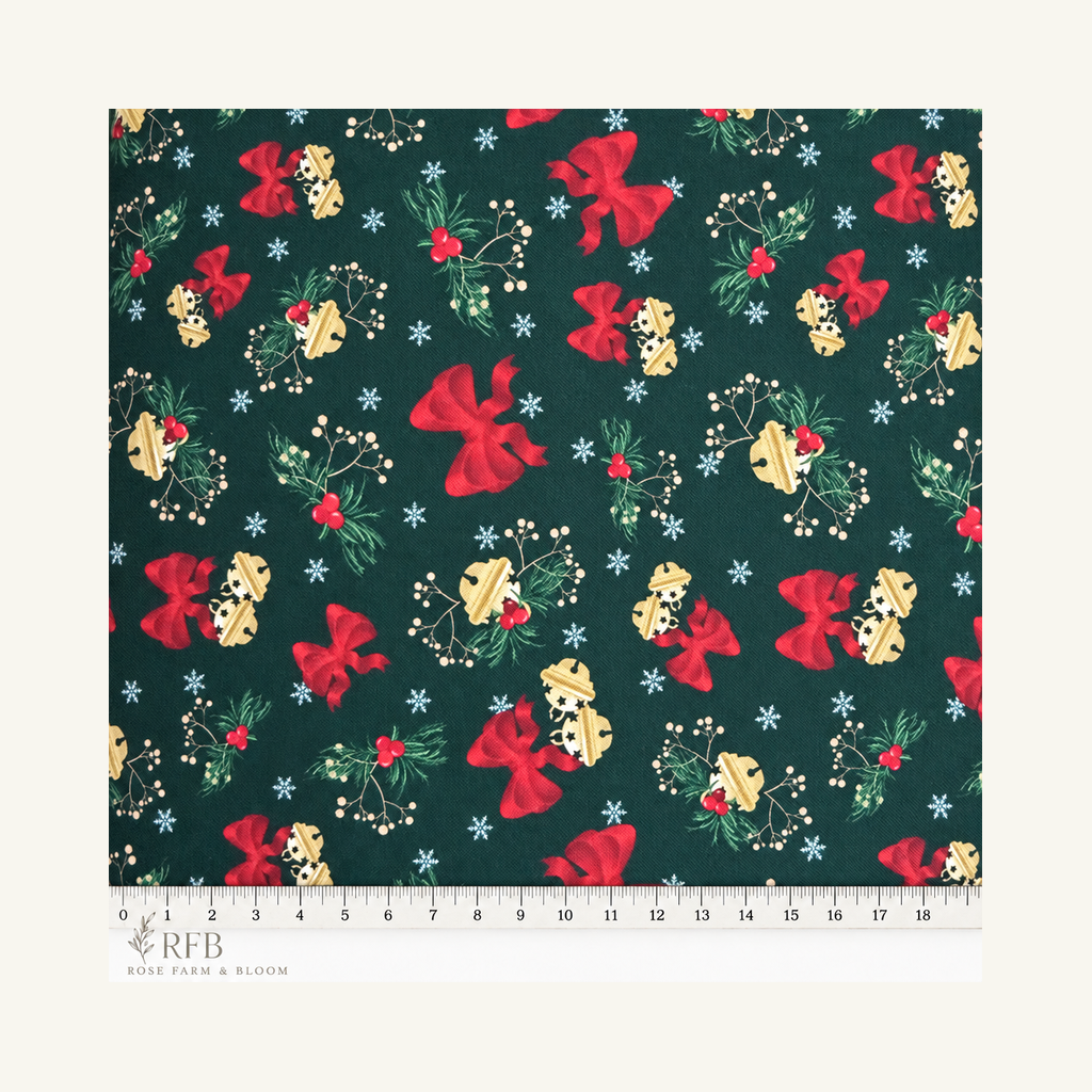 Cotton 100% 45" MK Christmas Deck The Halls Jingle Bells Forest - fabric motif scale reference