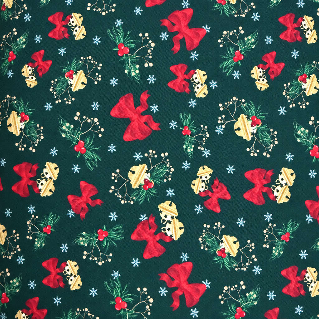 Cotton 100% 45" MK Christmas Deck The Halls Jingle Bells Forest - full fabric pattern repeat
