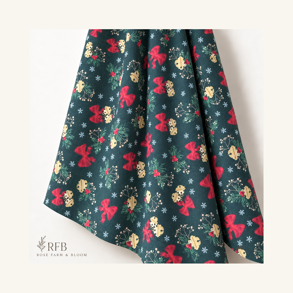 Cotton 100% 45" MK Christmas Deck The Halls Jingle Bells Forest - folded fabric