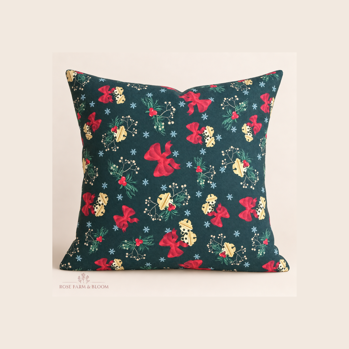 Cotton 100% 45" MK Christmas Deck The Halls Jingle Bells Forest - example pillow cover made with this fabric