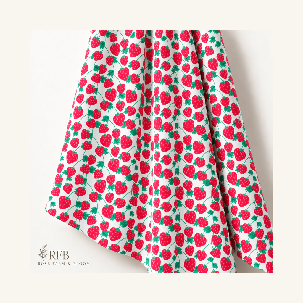 Fabric Editions White Spring Garden Berry Cotton Fabric - folded fabric
