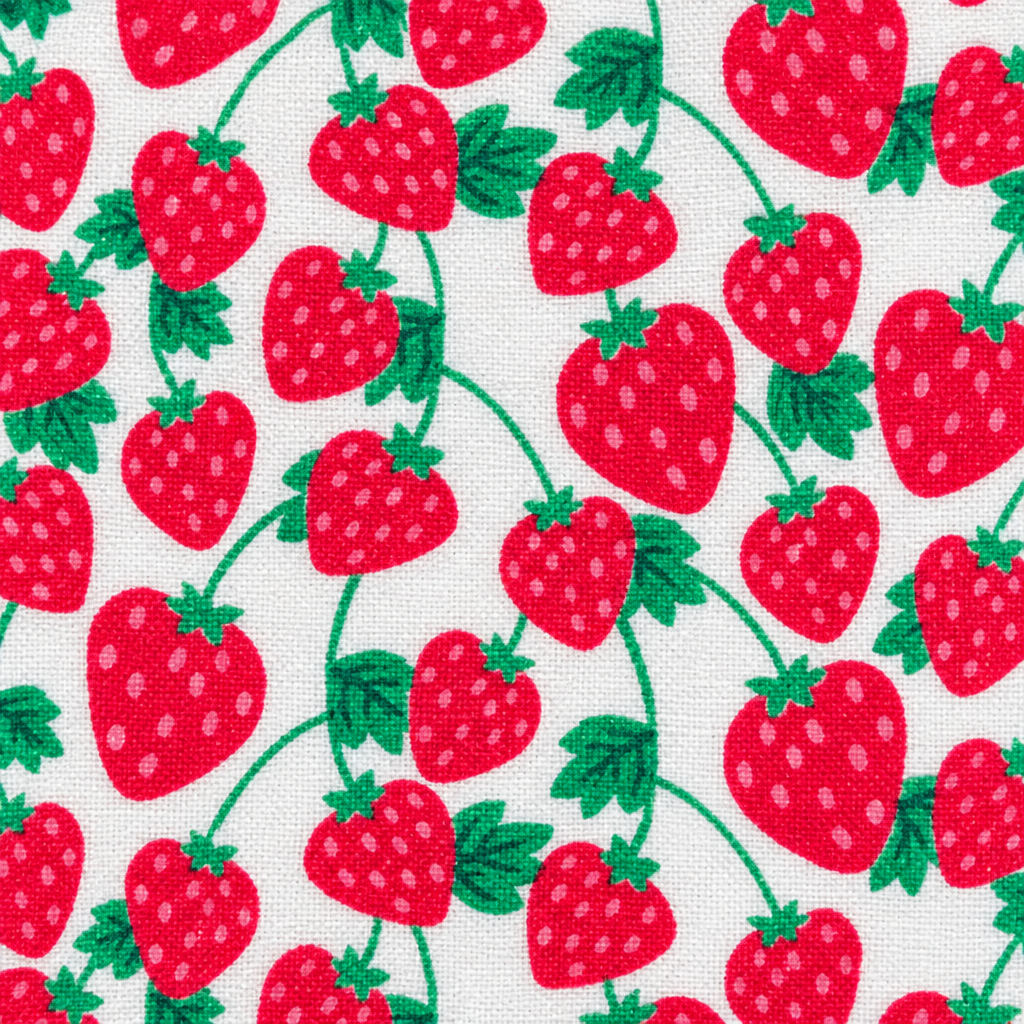 Fabric Editions White Spring Garden Berry Cotton Fabric - fabric print and texture close-up