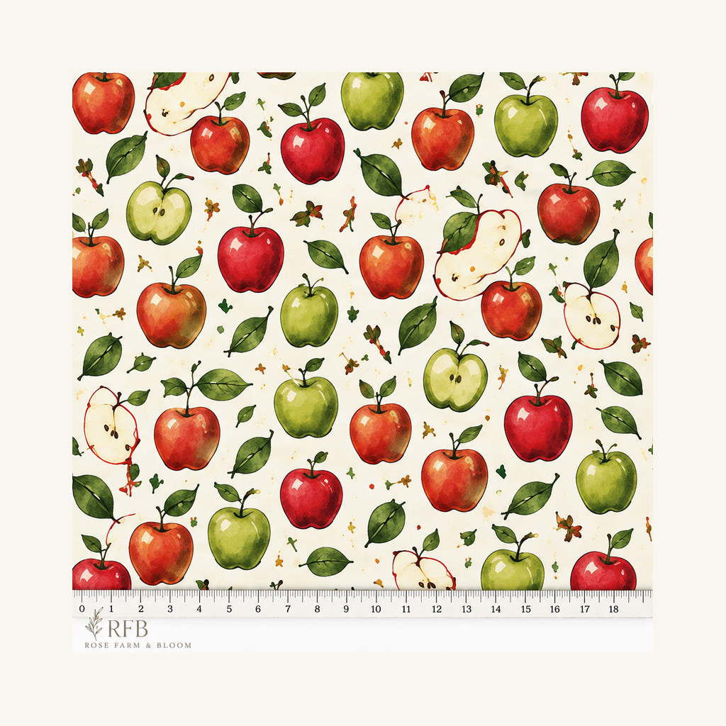Watercolor Apple Orchard Pattern - fabric motif scale reference