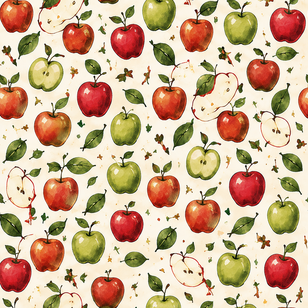 Watercolor Apple Orchard Pattern - full fabric pattern repeat