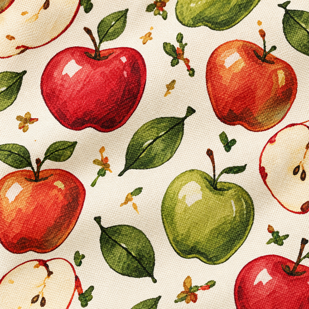 Watercolor Apple Orchard Pattern - fabric print and texture close-up