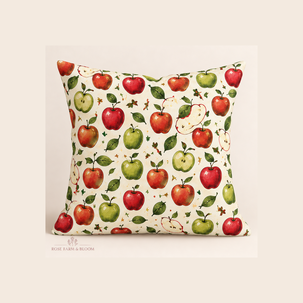 Watercolor Apple Orchard Pattern - example pillow cover made with this fabric