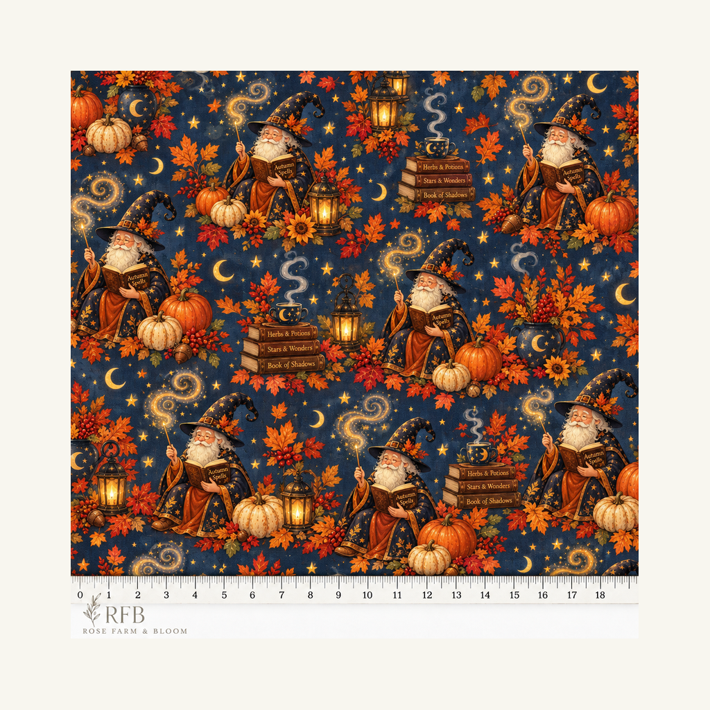 Cozy Autumn Wizard Spellbound Garden - fabric motif scale reference