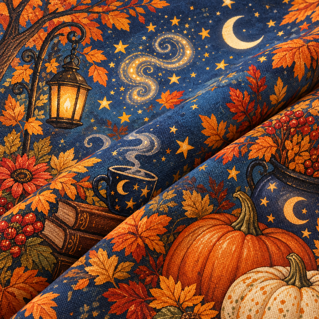 Cozy Autumn Wizard Spellbound Garden - fabric print and texture close-up