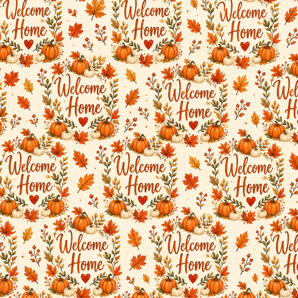 Welcome Home — Autumn Typography - full fabric pattern repeat