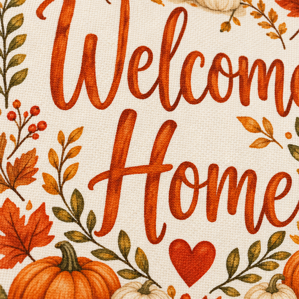 Welcome Home — Autumn Typography - fabric print and texture close-up