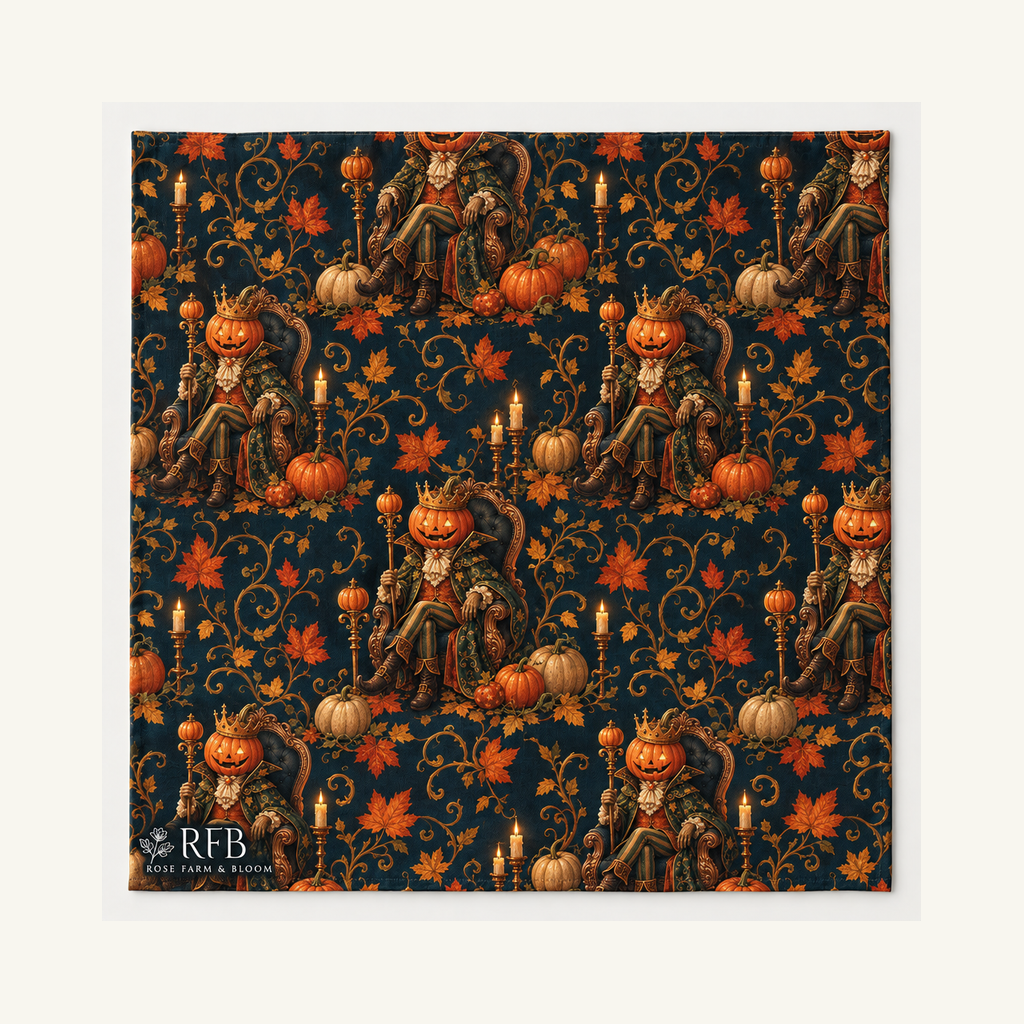 Pumpkin King on an Ornate Throne - fabric shown for sale by the yard