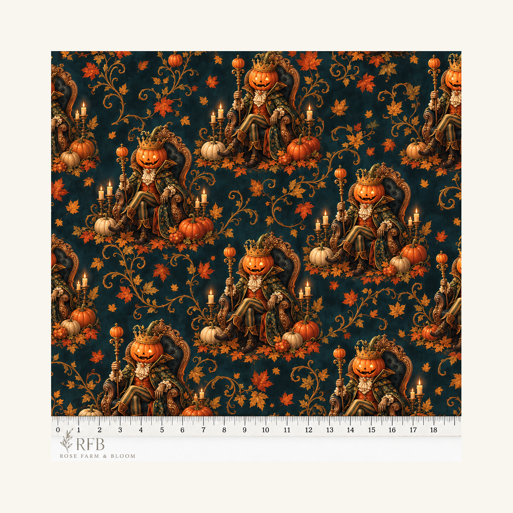 Pumpkin King on an Ornate Throne - fabric motif scale reference