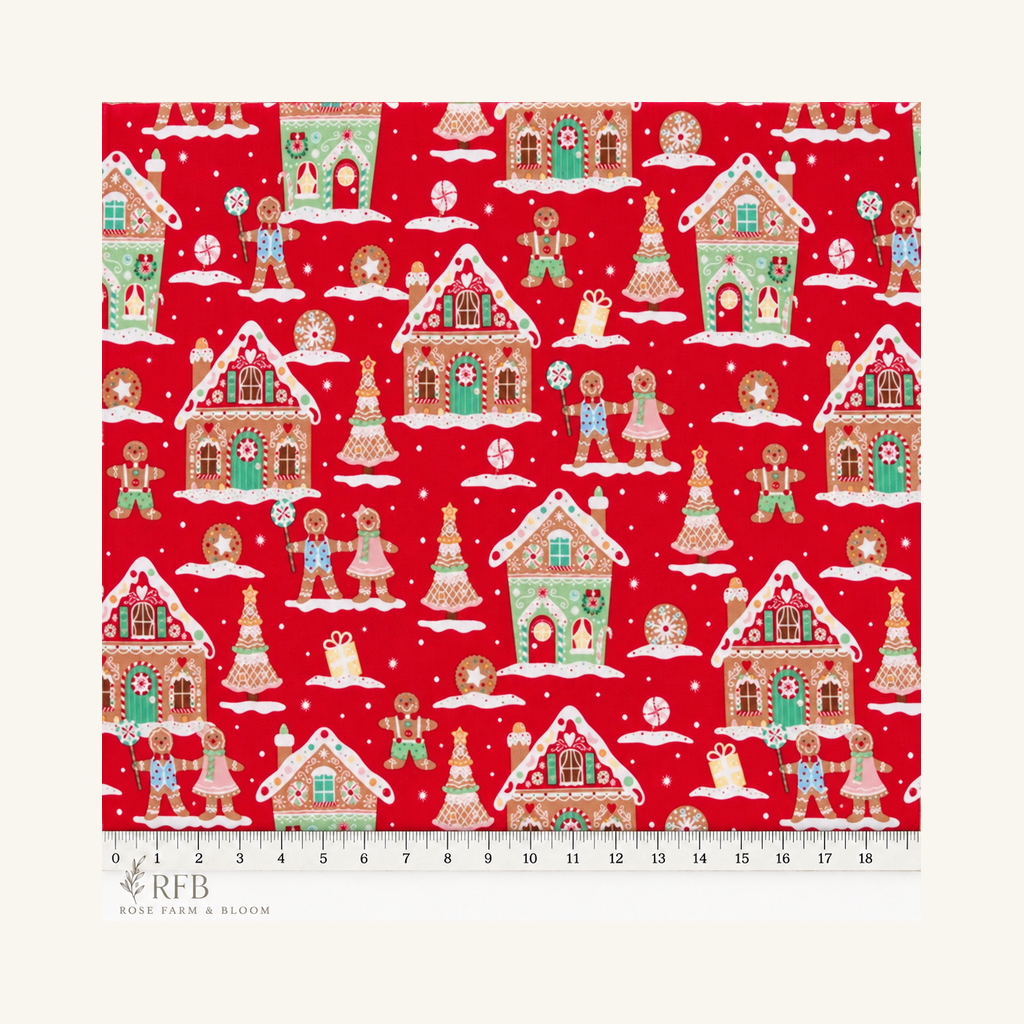Gingerbread Houses Cotton Fabric - fabric motif scale reference